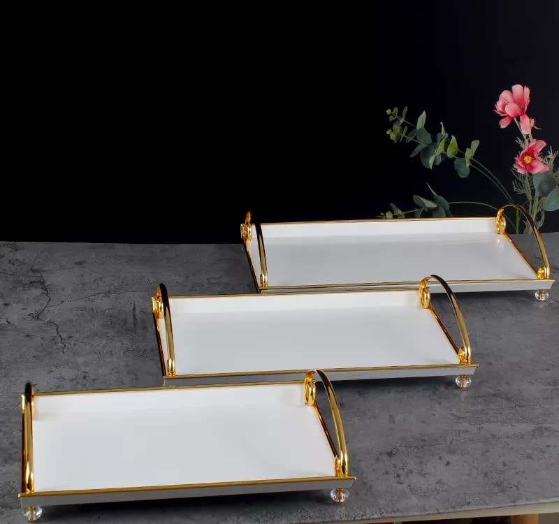 2022 New Arrival Modern Luxury Home Table Gold White Color Tray Metal Home Decor Serving Tray Home Decor Tray - Image 4