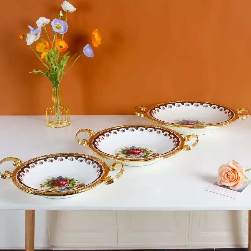 2022 New Nordic Candy Gold Fruit Bowl Porcelain Metal Handles Fruit Bowl (set) - Image 4