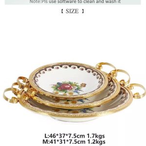 2022 New Nordic Candy Gold Fruit Bowl Porcelain Metal Handles Fruit Bowl (set)