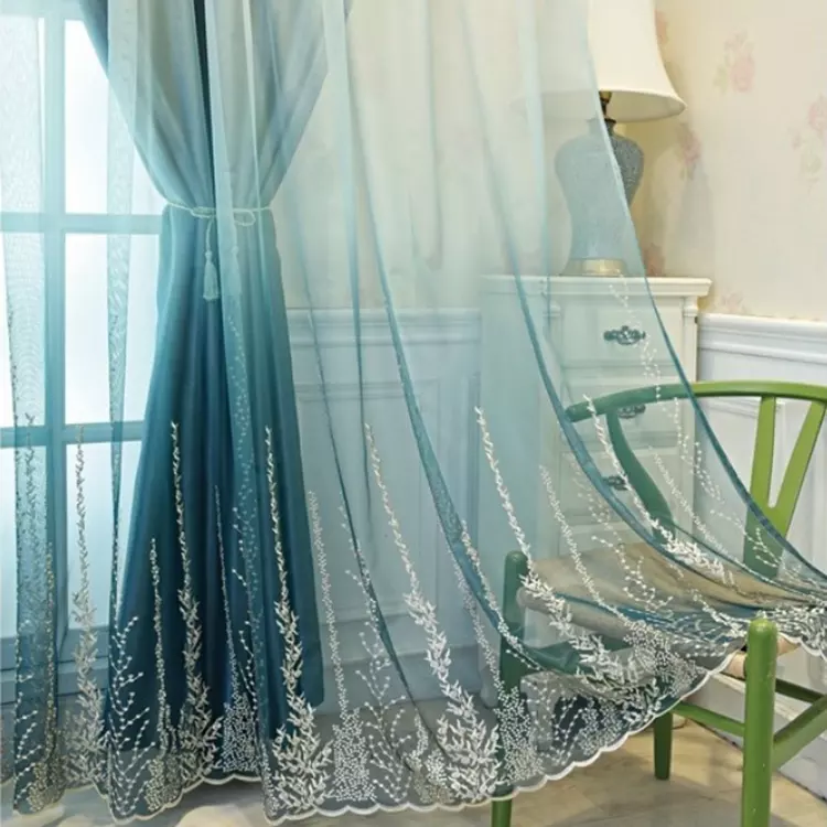 2020 New Design Double Layer Wholesale Curtains Living Room Hand Feather Embroidery Heavy Blackout Curtain Design - Image 2
