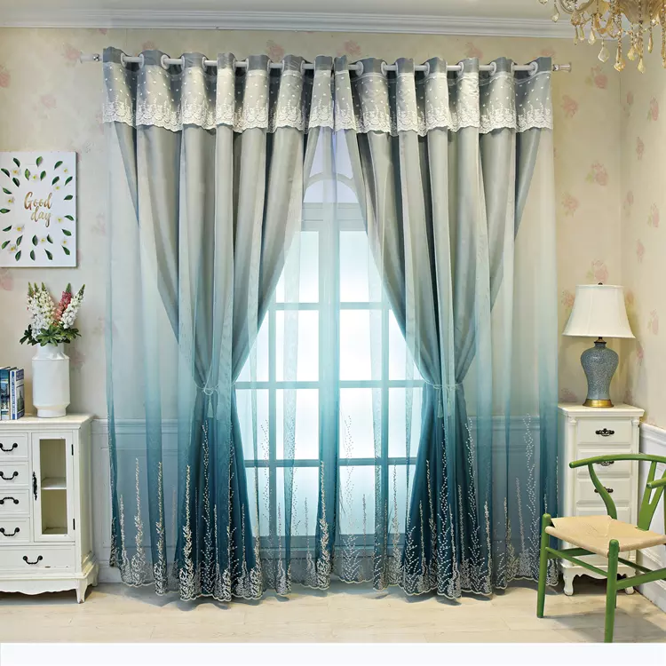 2020 New Design Double Layer Wholesale Curtains Living Room Hand Feather Embroidery Heavy Blackout Curtain Design - Image 3