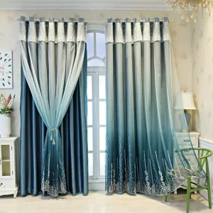 2020 New Design Double Layer Wholesale Curtains Living Room Hand Feather Embroidery Heavy Blackout Curtain Design