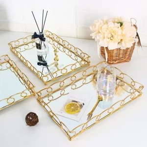 2022 Factory New Arrival High-end Mirror Ttray Gold Metal Service Tray Rectangular Jewelry Tray