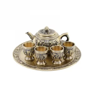 6 Pieces Set European Style Bronze Tea Set Retro Elephant Teapot Teacup Tray Gift Set Alloy Combination