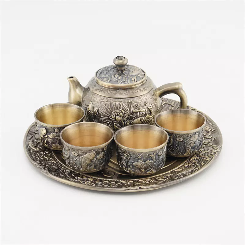 Antique Bronze Tea Set Simple Household Kung Fu Tea Set Chinese Gift Box High-end Arabic Turkish Tea Pot