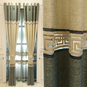 Chinese style custom curtain cotton and linen fabric Mosaic blackout curtains jacquard finished products for the living room