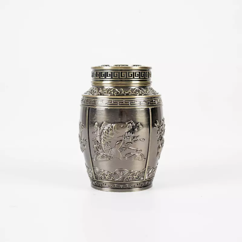 Chinese style fish pattern metal zinc alloy tea box tea container canister for tea storage