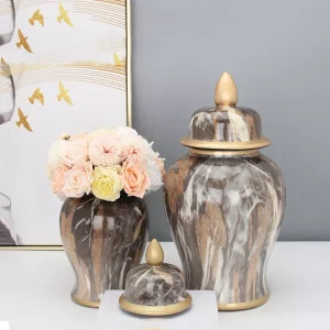 Custom Home Hotel Decorative Big Large Tall Elegant Texture Ceramic Gold Ginger Jar Vase