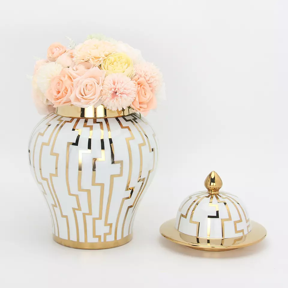 Custom Home Hotel Decorative Big Large Marble Ginger Jar Ceramic Vase with Lid