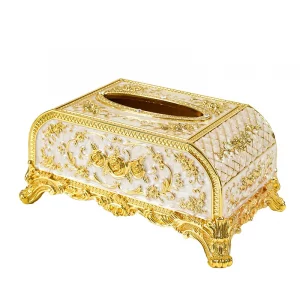 Custom Luxury European Style Napkin Holder Golden Retro Rose Tissue Box With Magnet
