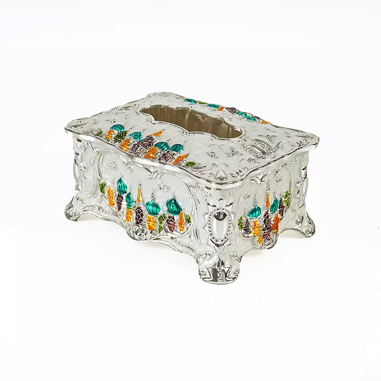 European Luxury Vintage Royal Castle Alloy Metal Paper Tissue Box Napkin Holder Desktop Hotel Home Decoration