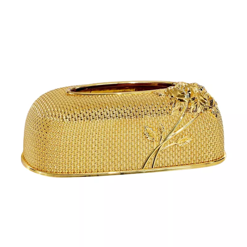 Fancy Luxury Woven Facial Tissue Box Cover Gold Acrylic Plastic Tissue Box Holder For Home Hotel Restaurant Decoration