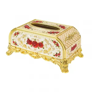 Fashion Home Household Accessories Stereo Rose Flower Tissue Box Rectangle Waterproof Metal Tissue Box