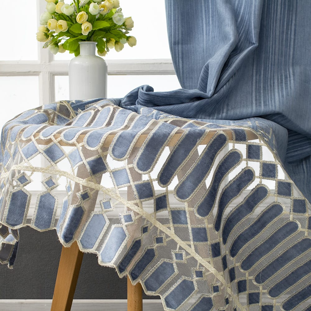 Grey Blue Embroidery Geometric Hollow Curtain for Living Room Nordic Modern Window Drapes for Bedroom - Image 2