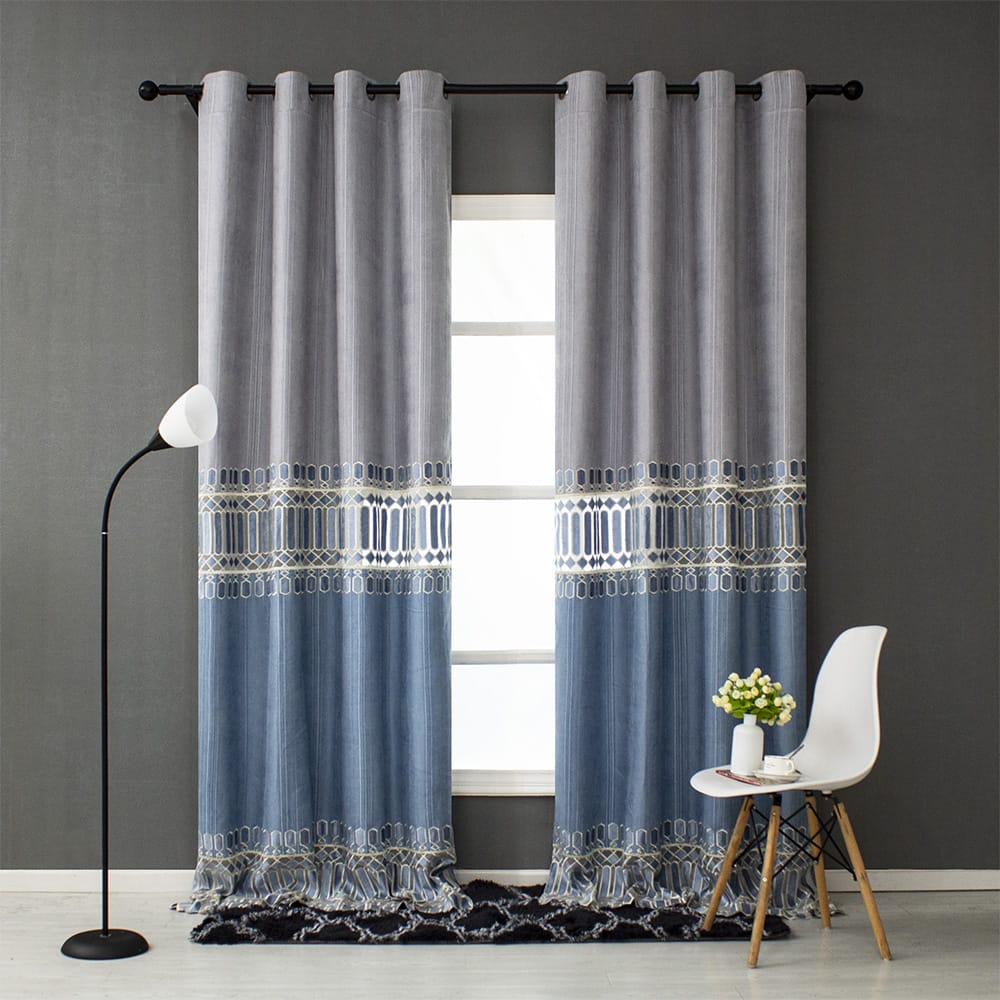 Grey Blue Embroidery Geometric Hollow Curtain for Living Room Nordic Modern Window Drapes for Bedroom - Image 4