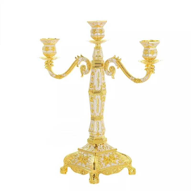 High Quality Gold Metal Candlestick Embossed Candle Holder Candelabra
