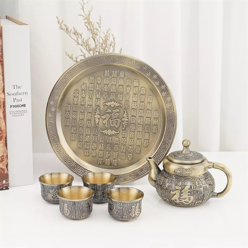 Home Decoration Durable Decorative Zinc Alloy Tea Set Utensils With Exquisite Carvings Does Not Rust - Image 3