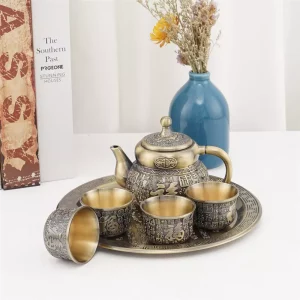 Home Decoration Durable Decorative Zinc Alloy Tea Set Utensils With Exquisite Carvings Does Not Rust