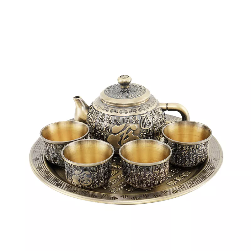 Home Decoration Durable Decorative Zinc Alloy Tea Set Utensils With Exquisite Carvings Does Not Rust
