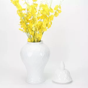 Home Hotel Decorative Small Big Large White Grid Design Ginger Jar Ceramic Vase with Lid