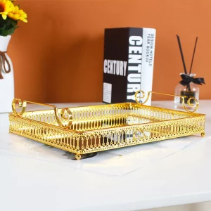 Hot Selling Factory High Quality Modern Home Decor Luxury Decorative Gold Glass Mirror Tray