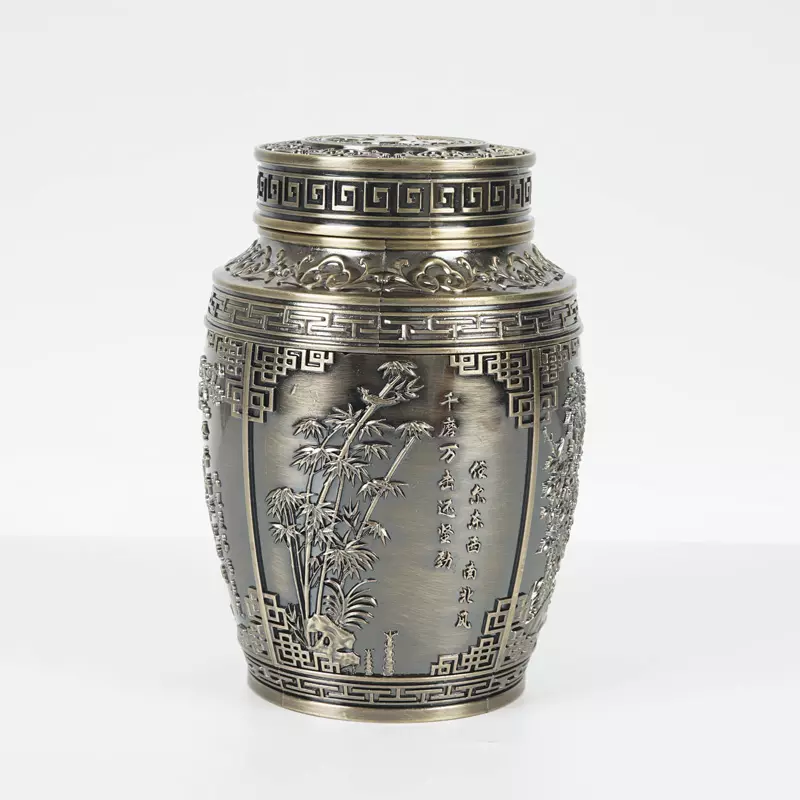 Meilan bamboes chrysanthemum Metal Tea Tin Cans Container Luxury Round Tea Tin for Coffee Shop Decoration