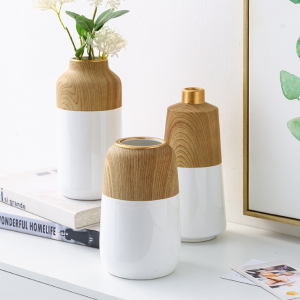 Modern Style Vase, Wood GrainWhite Ceramics Vase Home Living Room Coffee Table Vase Small Mouth Vase Single Stem Flower