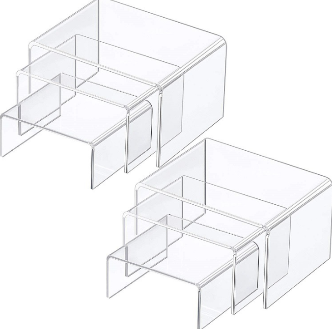 Chuangdi 2 Sets Acrylic Display Risers Stand Jewelry Display Riser Shelf Showcase Fixtures