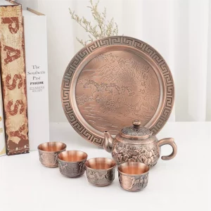 Red Bronze Vintage Coffee set Wine Set Tea Pot Home Decor Horse Pattern Metal Art Craft Hotel Office Ornaments Gift