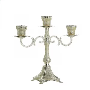 Silver 3 Heads Large Chandelier Candle Holders Votive Metal Candlestick For Wedding
