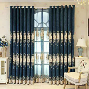 Slow Soul – Europe Embroidered Luxury Curtains Fabric + Voile for Bedroom Living Room Kitchen Window Bed Coffee Blue Velvet