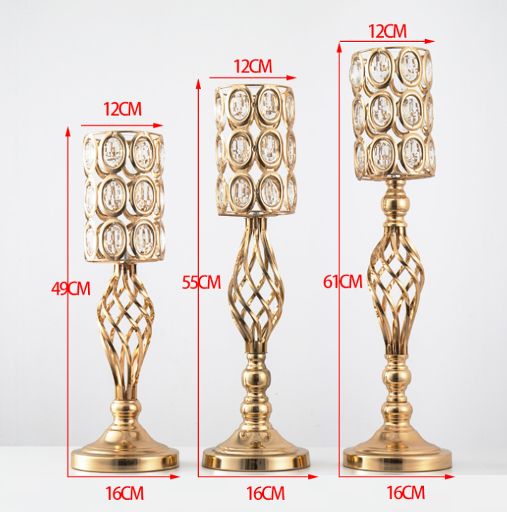 Wedding Party Supplies Luxury Golden Crystal Candlestick Vase Flower Stands For Wedding Table Centerpieces Candle Holder