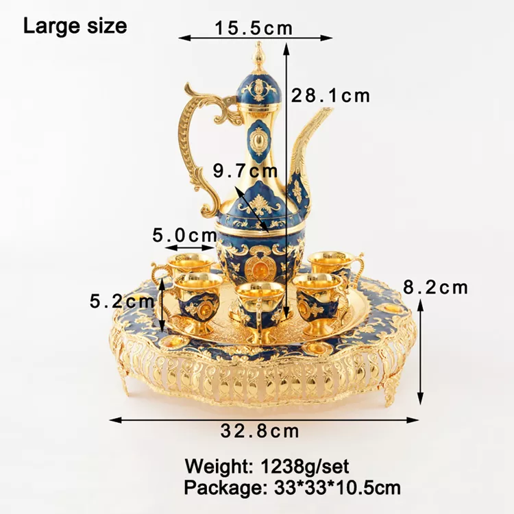 Zinc alloy painted European style wine utensils pot with 6 pcs metal wine cup - Image 3