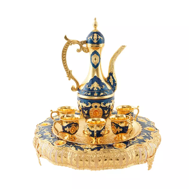 Zinc alloy painted European style wine utensils pot with 6 pcs metal wine cup